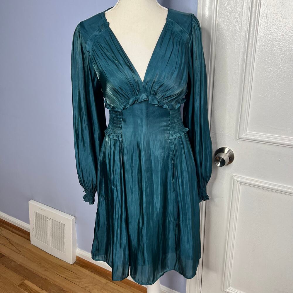 Teal Long-Sleeve V-Neck Women's Dress